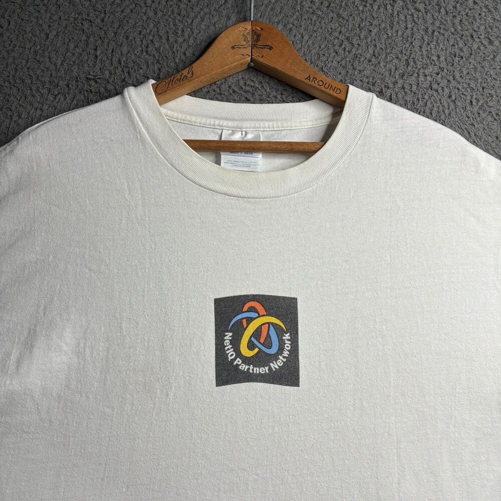 Vintage Dot Com T-Shirt Mens Large Y2K PC Computer Tech Nerd Netiq Hanes Beefy